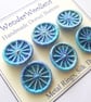 Dorset Buttons, Handmade, Variegated Blue, Silk Thread on Metal Rings - Image 2