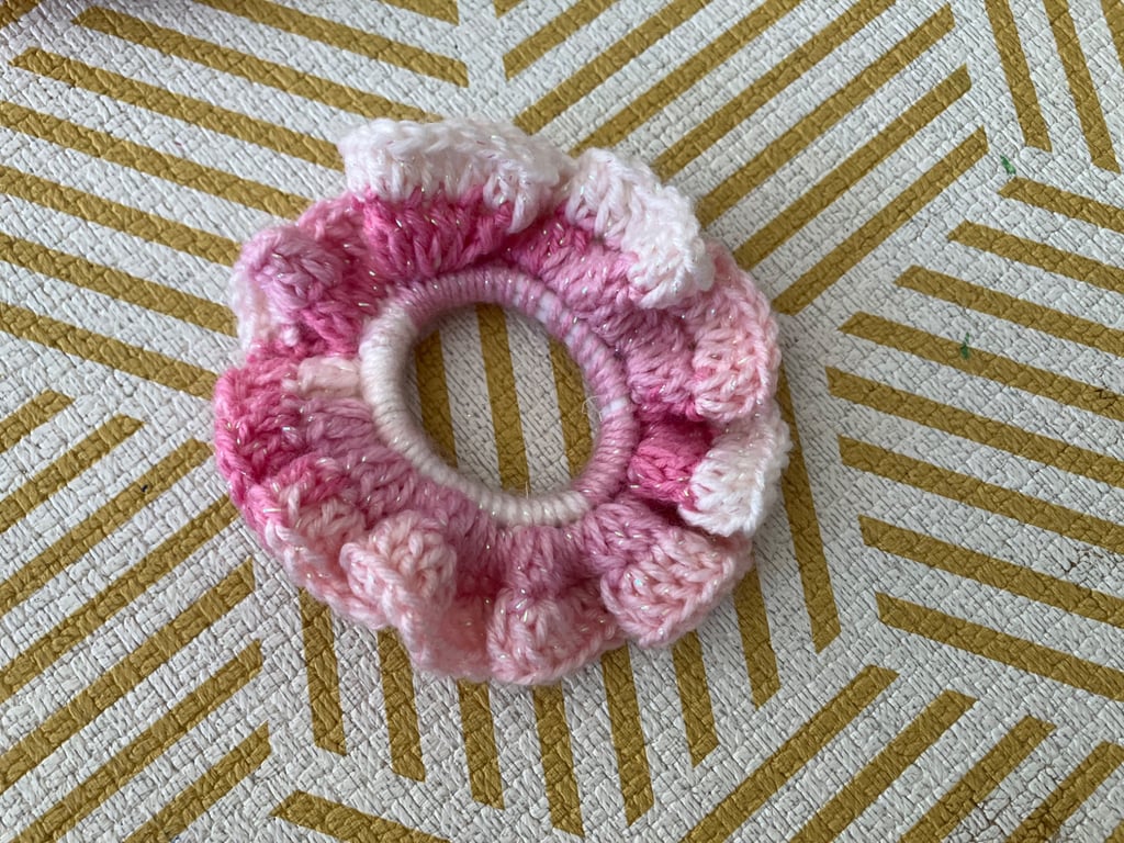 Colourful handmade crochet scrunchie