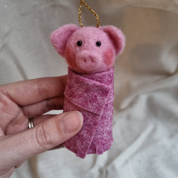 Woolly Pigs in Blankets Hanging Christmas Decorations - Single fuchsia Marl