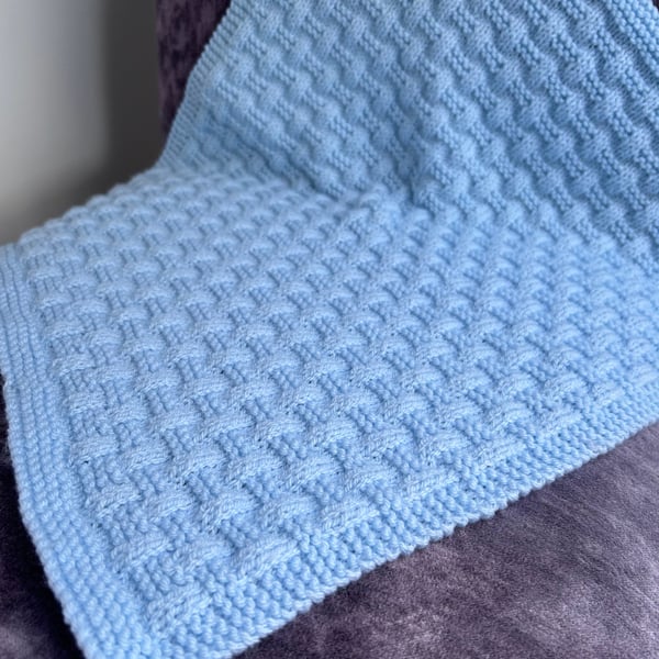 Baby Blanket in a powder blue basket weave pattern 