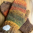 HAND KNITTED CHUNKY PURE WOOL WINTER MITTS IN GORGEOUS BRIGHT AUTUMN COLOURS  