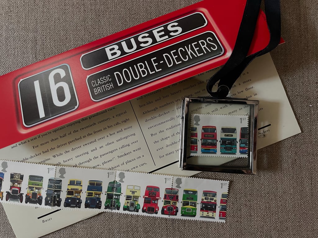 London Bus - Mini glass framed mint stamp gallery art 
