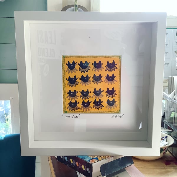 Cool cats. Original painting. Framed. Wall art. Cat lady.