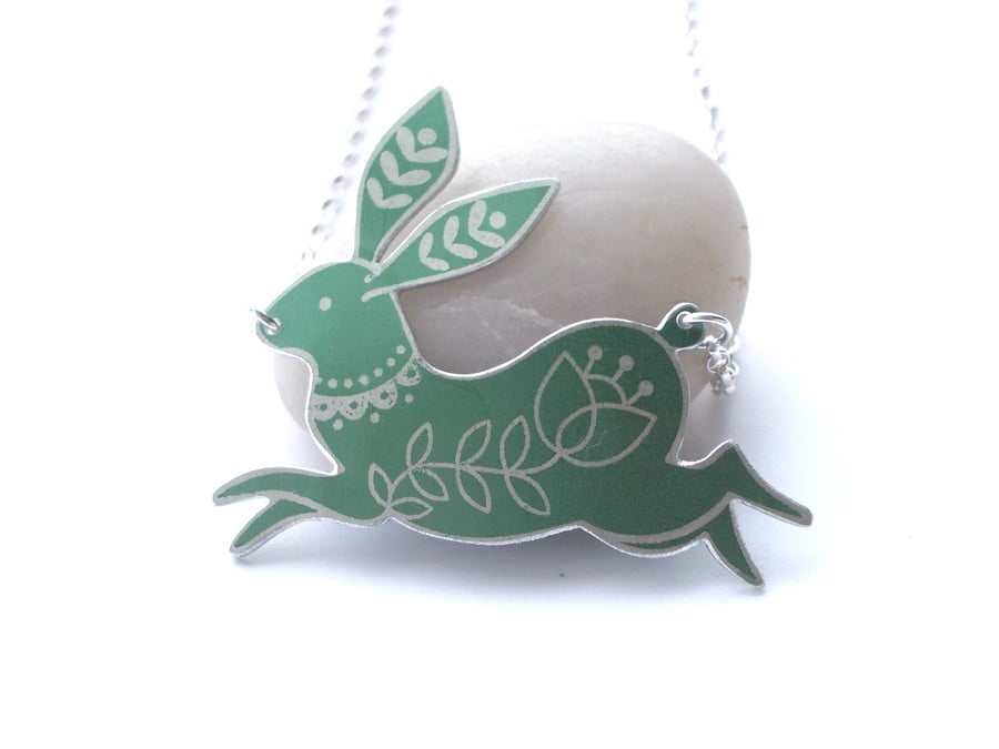 Hare necklace in green and silver