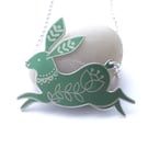 Hare necklace in green and silver