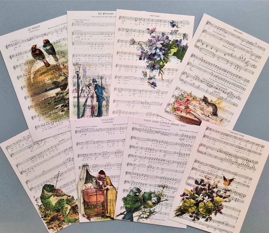 16 Notecards Vintage Music Sheets Themed  correspondence cards