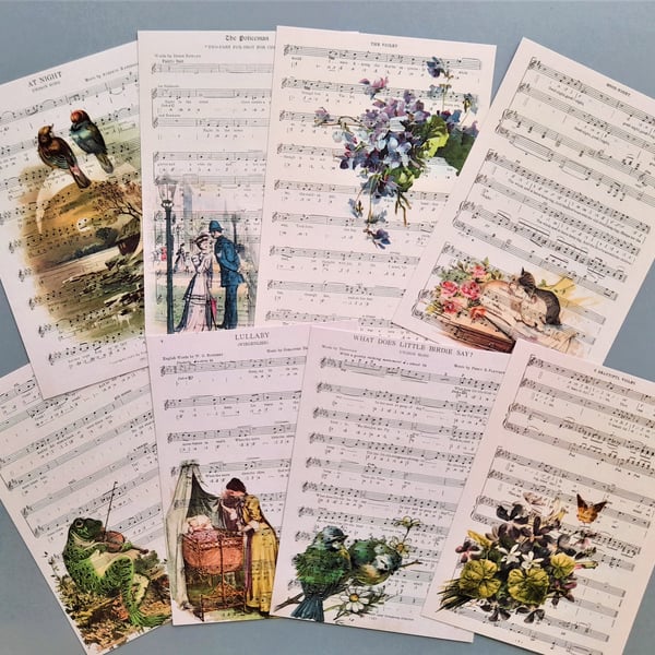 16 Notecards Vintage Music Sheets Themed  correspondence cards