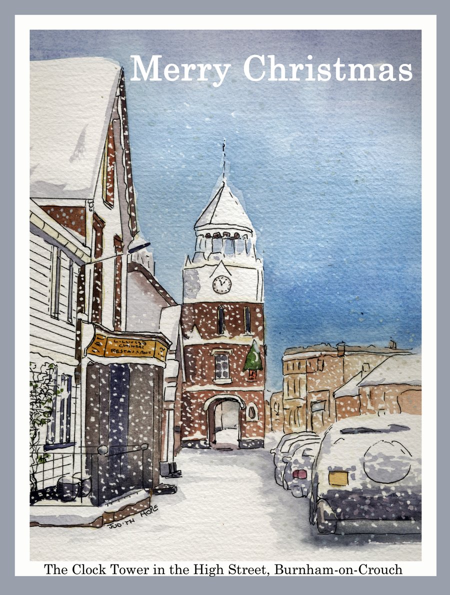 Burnham-on-Crouch – The Clock Tower in the High Street with Falling Snow