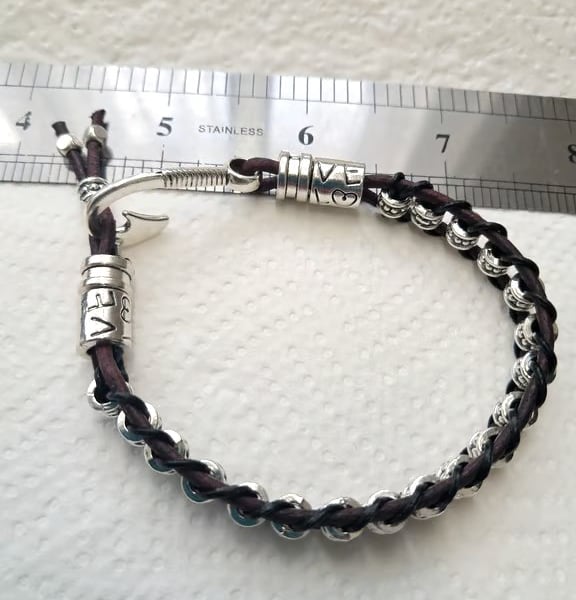Leather Spacer  black burgundy silver Bracelet Handmade
