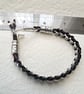 Leather Spacer  black burgundy silver Bracelet Handmade - Image 1