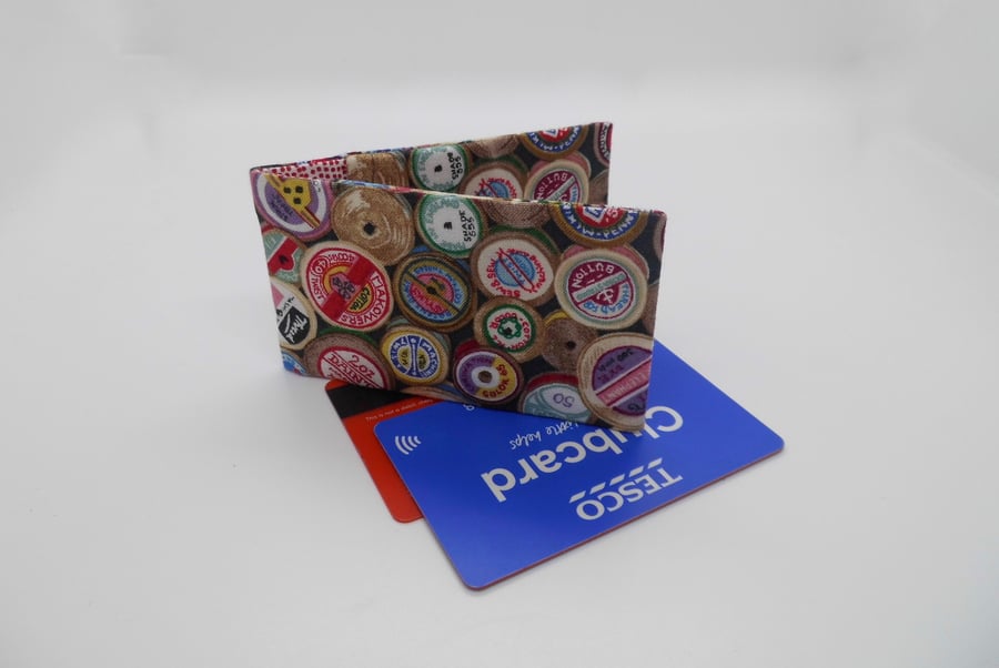 CLEARANCE Mini travel credit card wallet holder cotton reel print