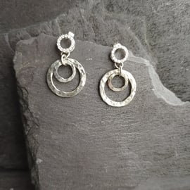 Textured sterling silver, dropper earrings 