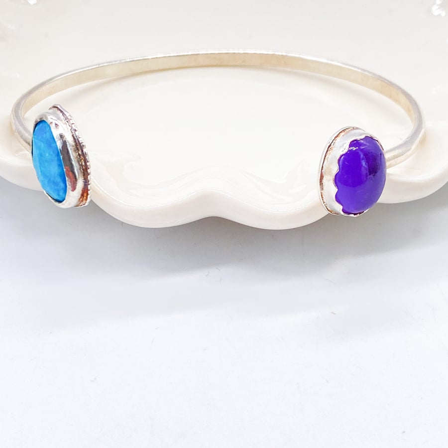 Amethyst and Turquoise Silver Cuff Bangle 