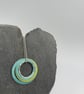 Ripples circle pendant in teal and lime with recycled silver ring - Image 3