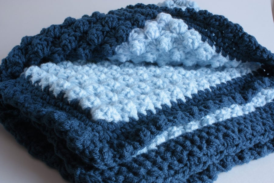 Blue Baby blanket, a handmade extra thickness crochet baby blanket, shawl 