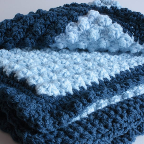 Blue Baby blanket, a handmade extra thickness crochet baby blanket, shawl 