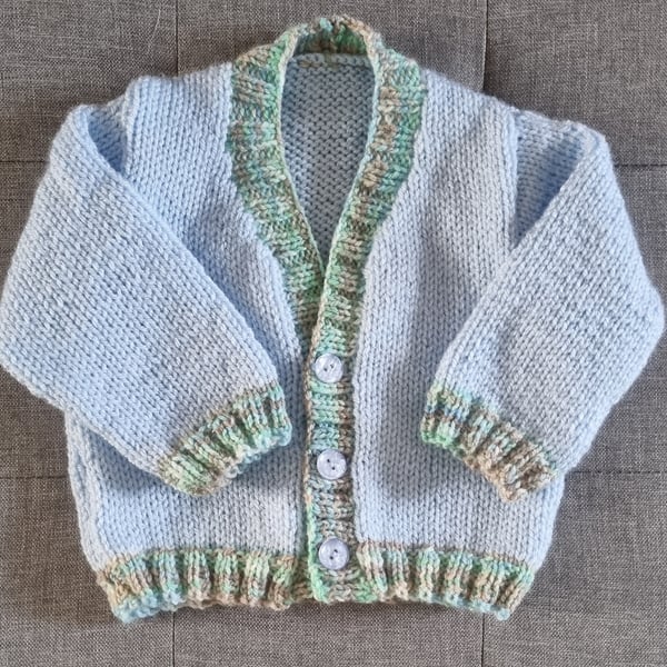 6m to 12m baby boy hand knitted cardigan, long sleeve