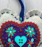 Hand Embroidered Berry Blue Heart Decoration  - Image 2