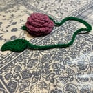 Crochet pink rose bookmark -long