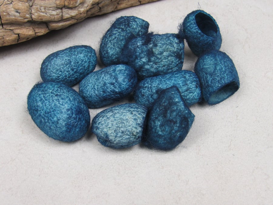 10 Indigo Blue Naturally Dyed Silk Cocoons