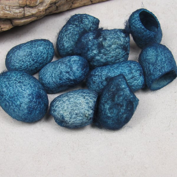 10 Indigo Blue Naturally Dyed Silk Cocoons