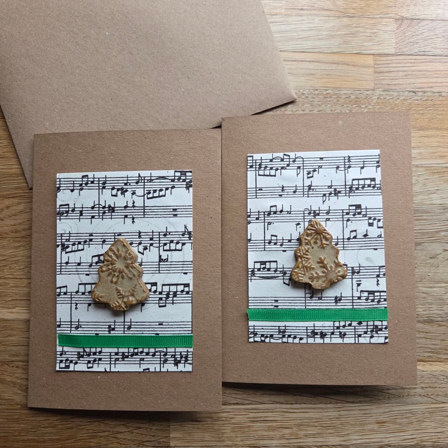 Three Festive Ceramic Tree Christmas Cards, Simple Rustic