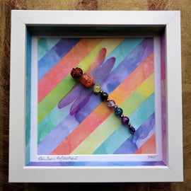 Rainbow Reflections Beaded Dragonfly Box Frame