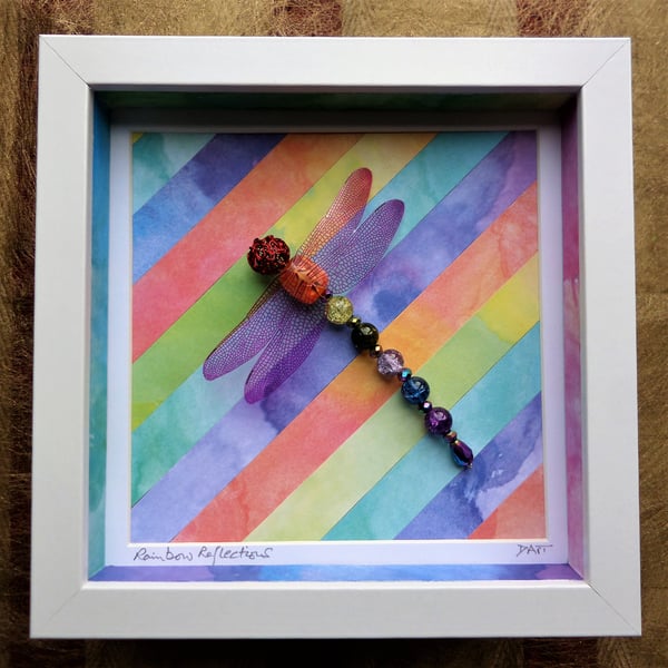 Rainbow Reflections Beaded Dragonfly Box Frame