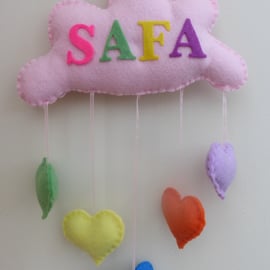 Personalised Cloud - Rainbow Heart  Door hanger - Banner