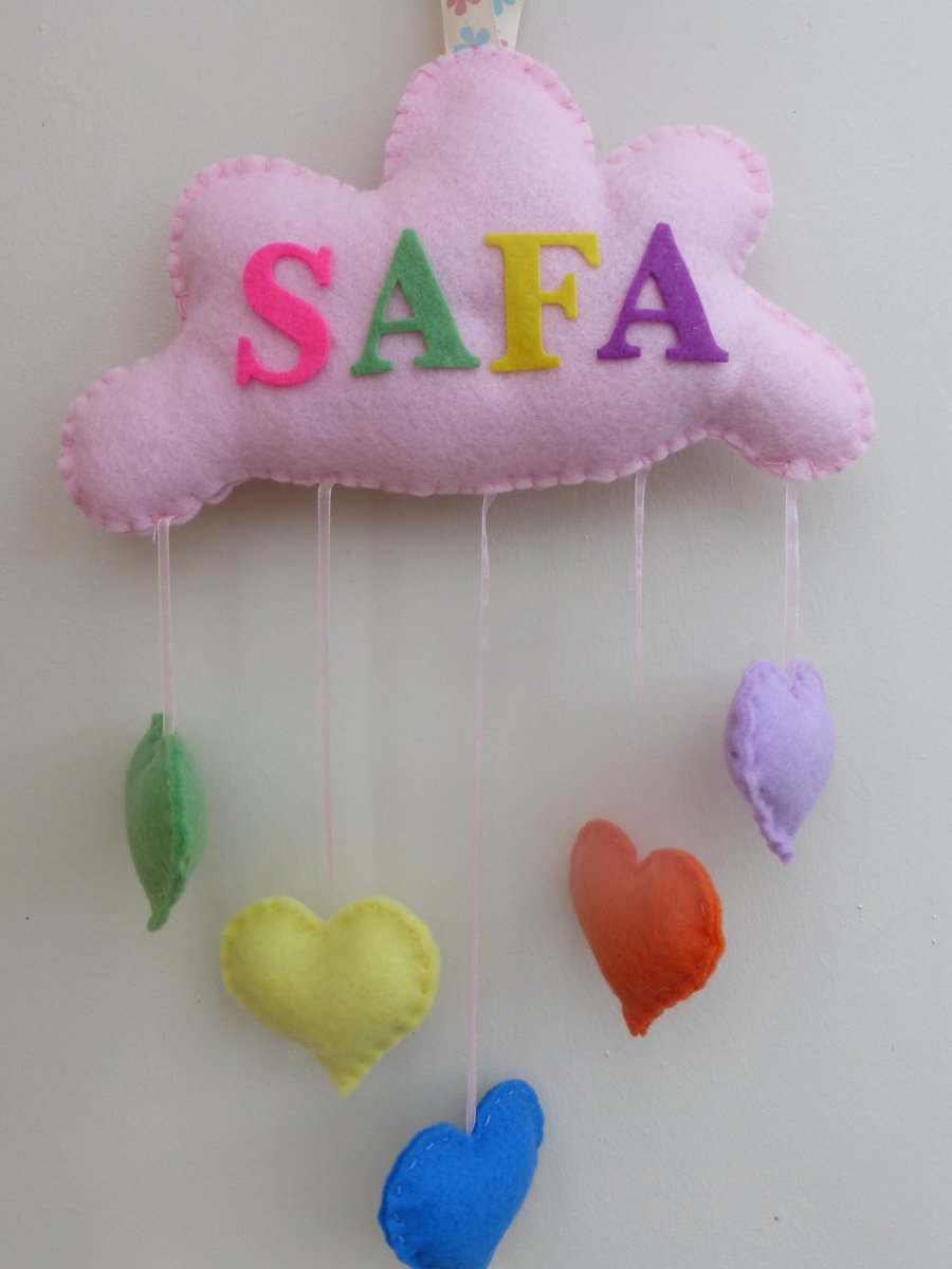 Personalised Cloud - Rainbow Heart  Door hanger - Banner
