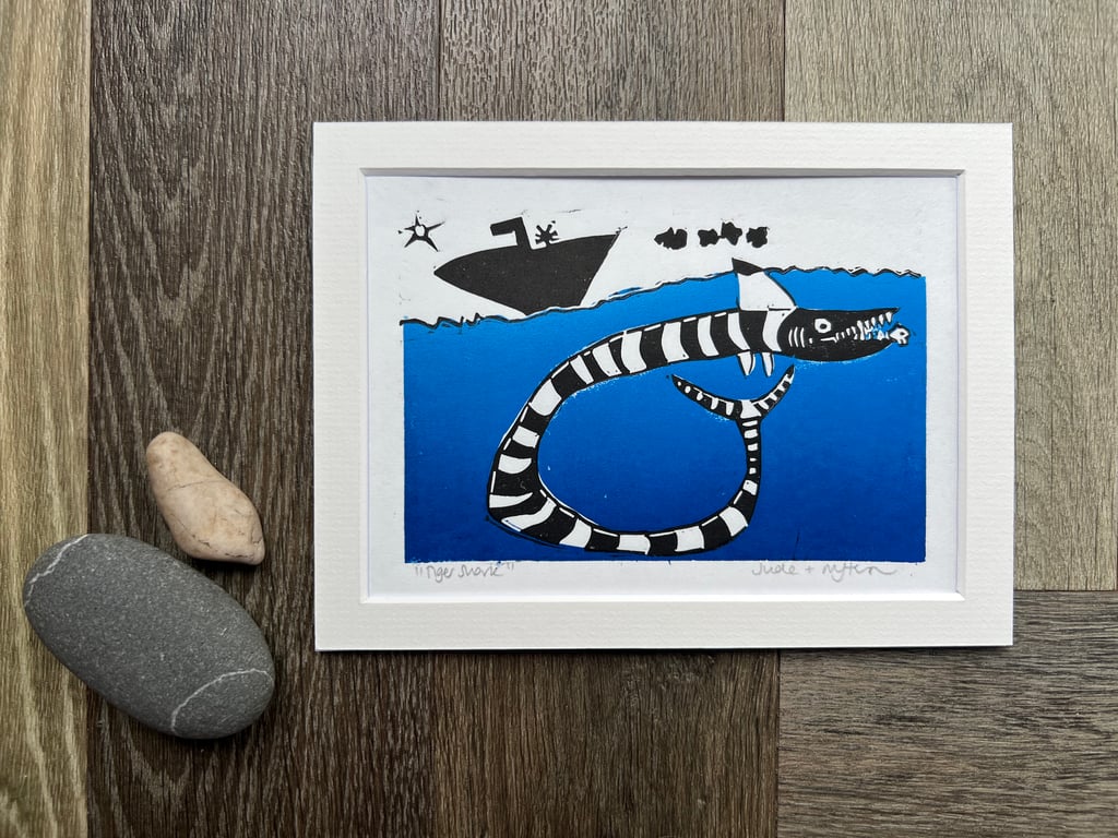 Original Handmade Lino Print collaboration - “Tiger Shark”