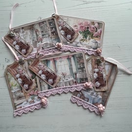 Set of 5 Tags - Rendezvous at the Tea Shop PB11