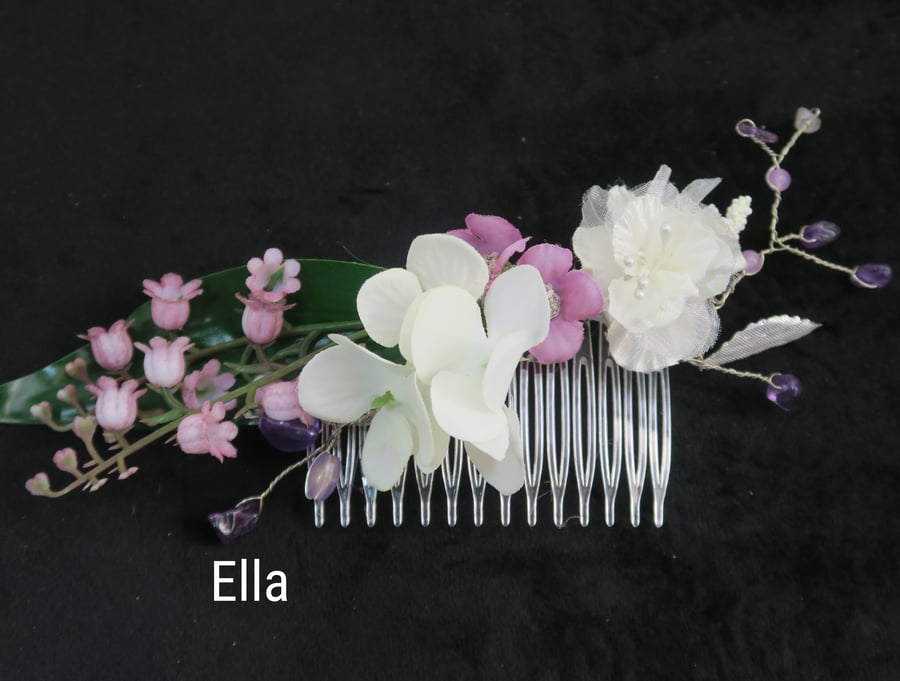 Floral hair comb,purple,lilac,mauve flowers hand-wired onto comb.Bridesmaid gift