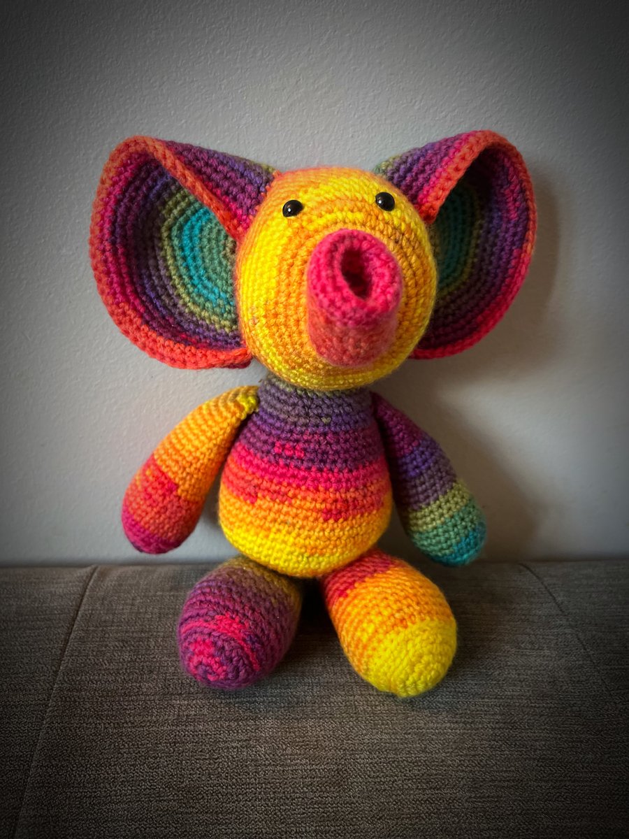 Rainbow Striped Crochet Elephant Teddy