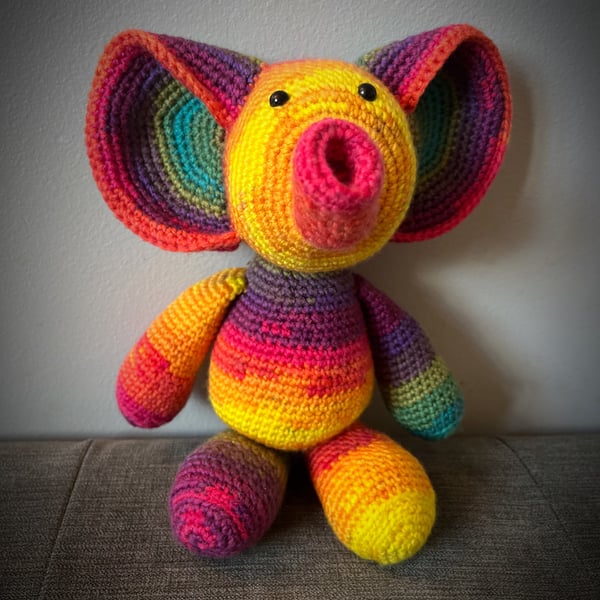 Rainbow Striped Crochet Elephant Teddy