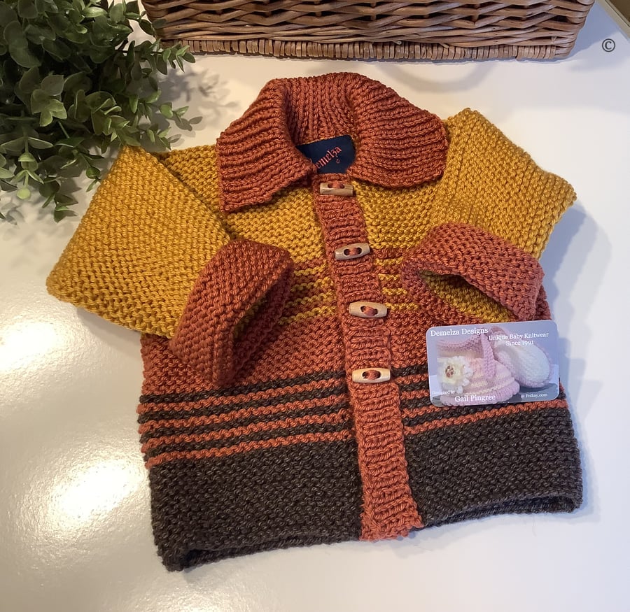 Baby Boy's Hand Knitted  Designer Aran Jacket  9-18 months size