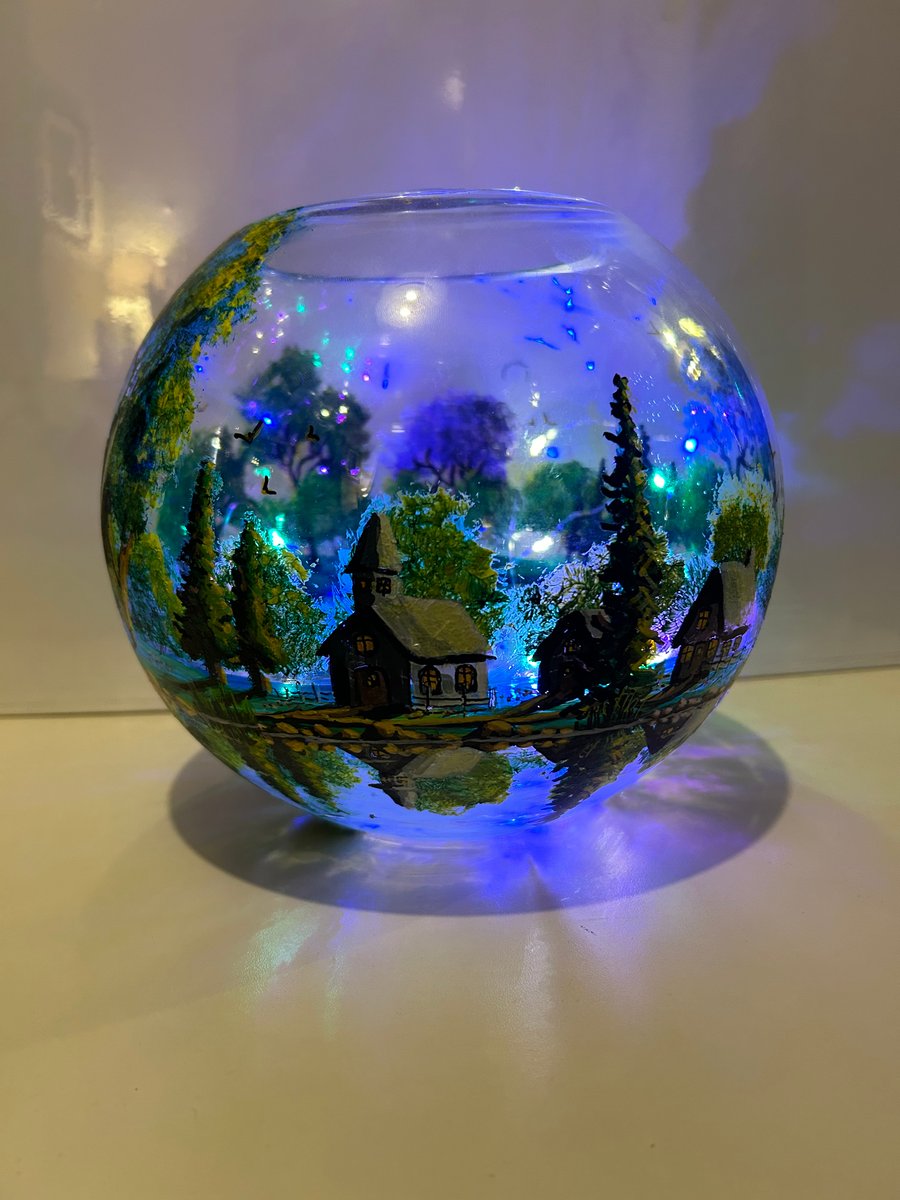 A hand painted and fired glass bowl vase by Andrew Jenkins 