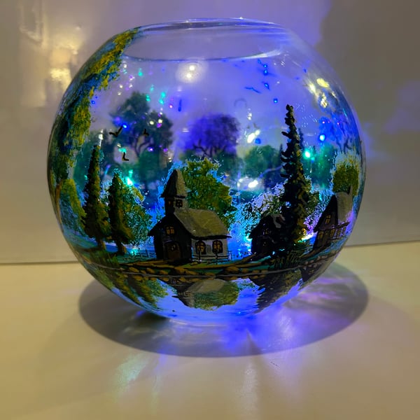 A hand painted and fired glass bowl vase by Andrew Jenkins 