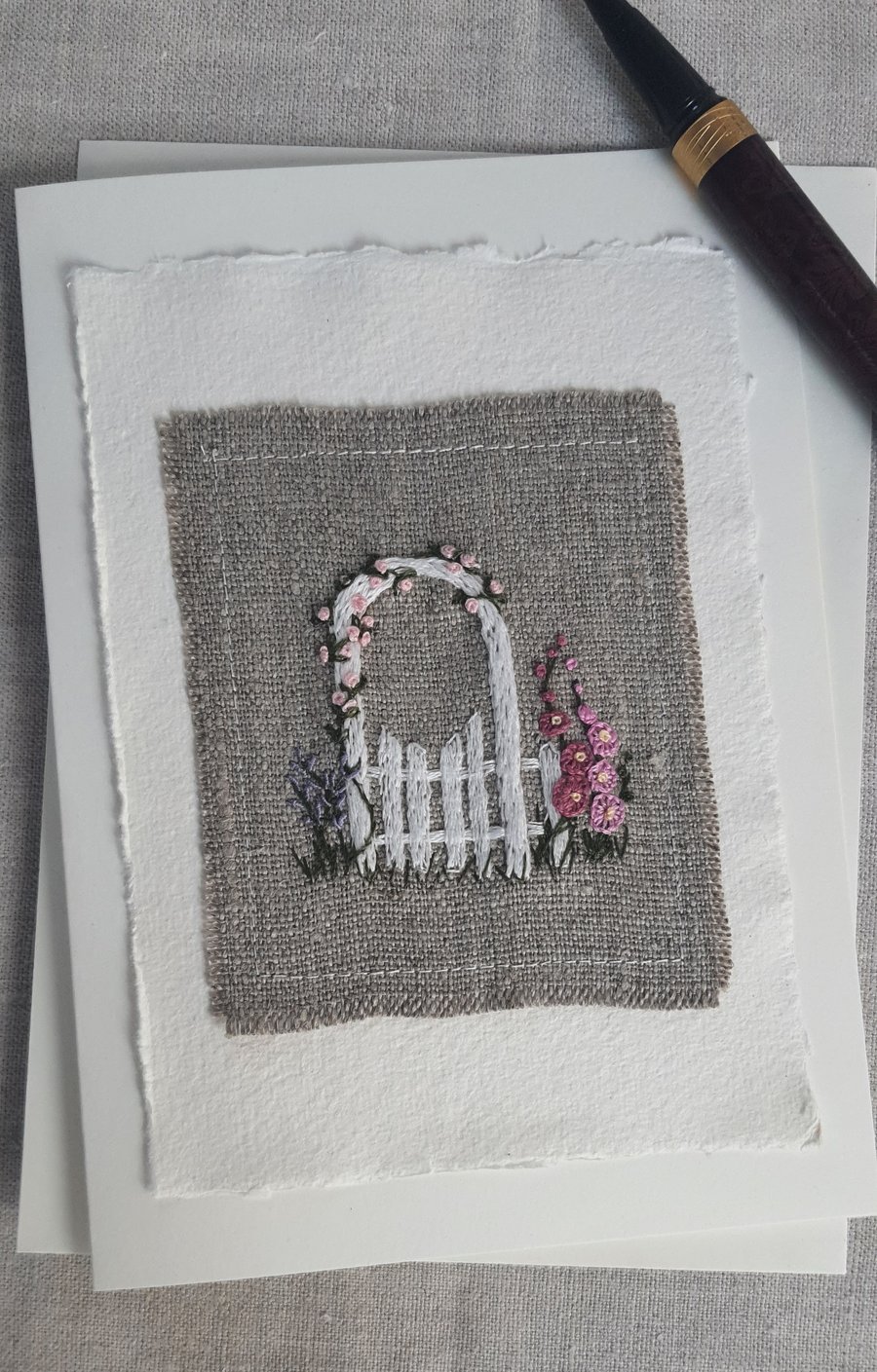 Hand embroidered blank greetings card