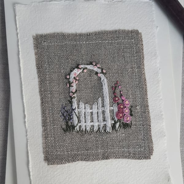 Hand embroidered blank greetings card