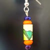 Colourful orange, blue and green paper beaded earrings