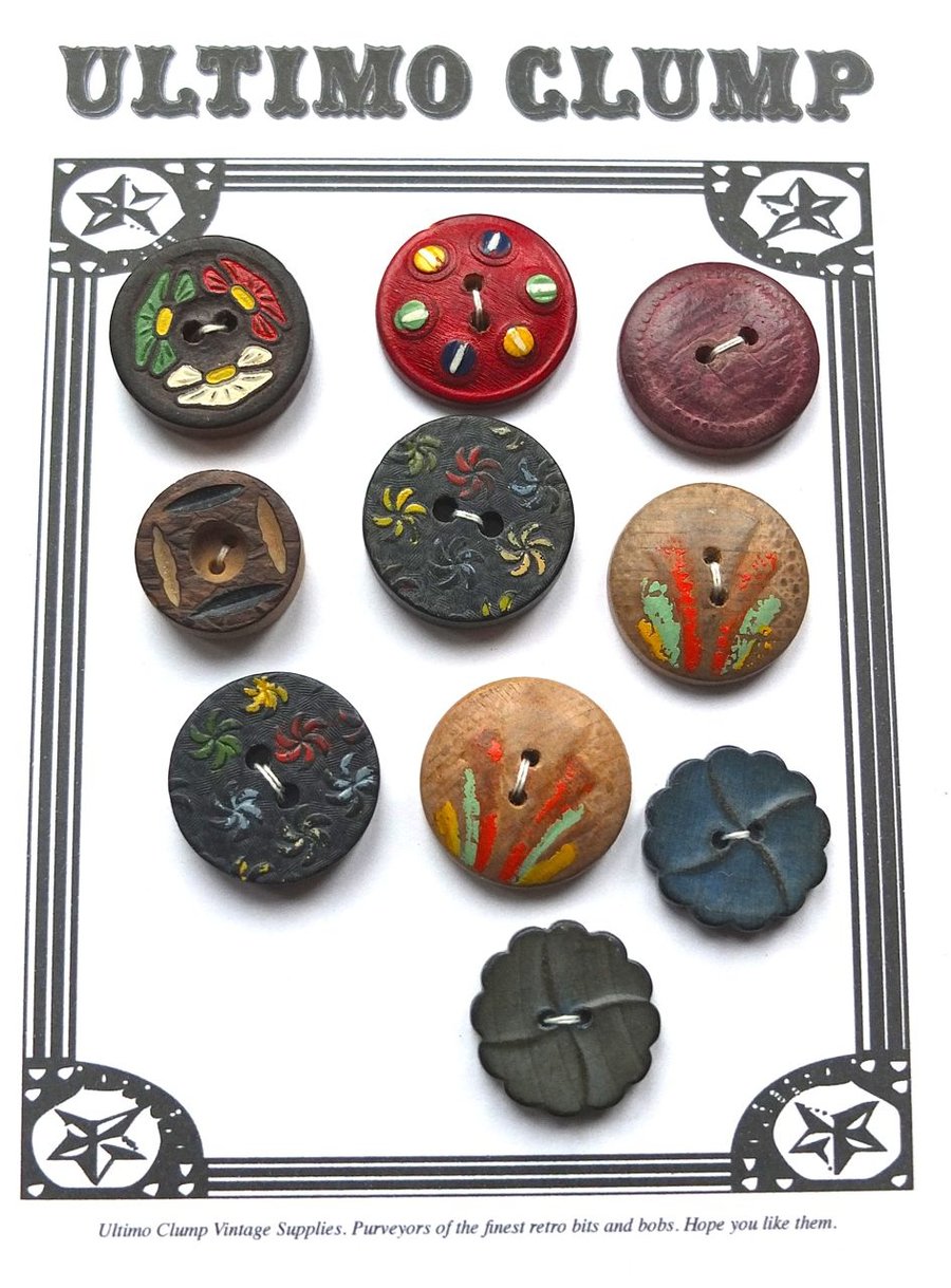 10 Vintage Wooden Buttons