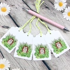 Hedgehog Sitting in the Grass Gift Tags - set of 4 tags