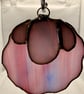 Stained glass small sheep suncatcher - stripy pink with wispy white face - Image 5