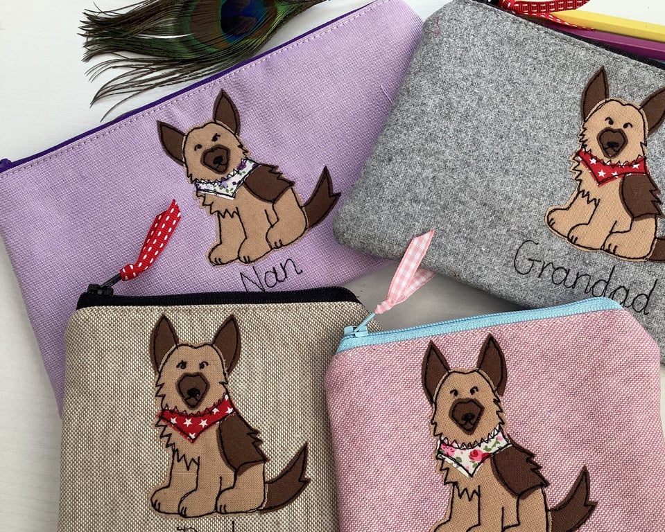Alsatian German Shepherd Pencil Case - Personalised Dog Pen Art Pouch