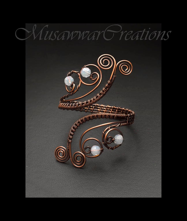 Antique Copper Wire wrapped bracelet cuff,white crystal agate bracelet-wire wrap