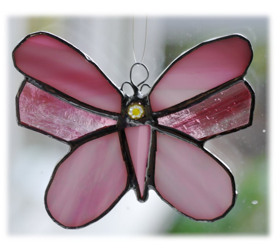 Butterfly Stained Glass Suncatcher Pink 057