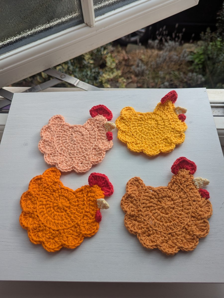 Crochet Chicken Coasters - sunset vibes 