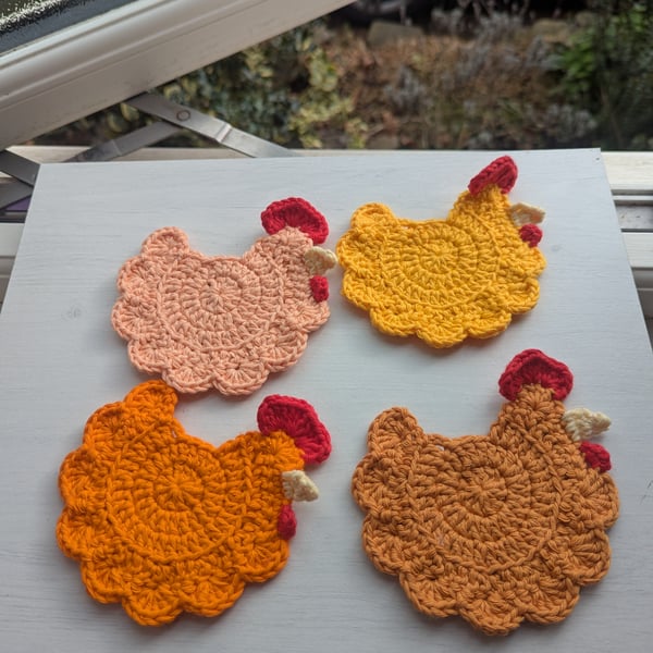 Crochet Chicken Coasters - sunset vibes 