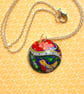 Recycled vintage tin domed multicoloured robin pendant necklace